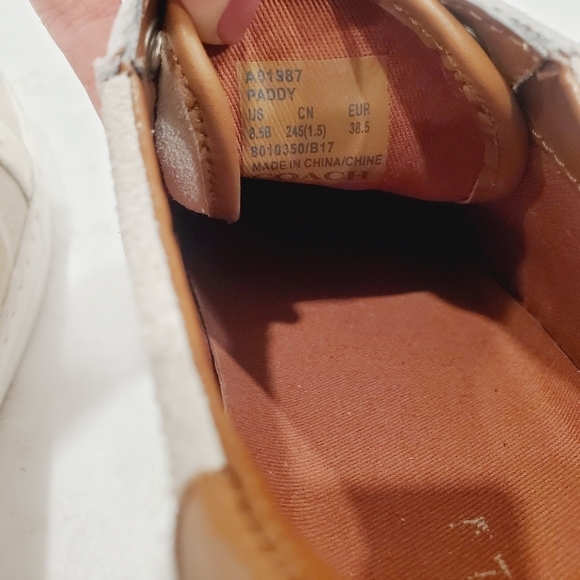 NEW Coach Paddy Beige Suede Leather Chalk-Oatmeal / Saddle Brown Sneakers - Picture 7 of 8